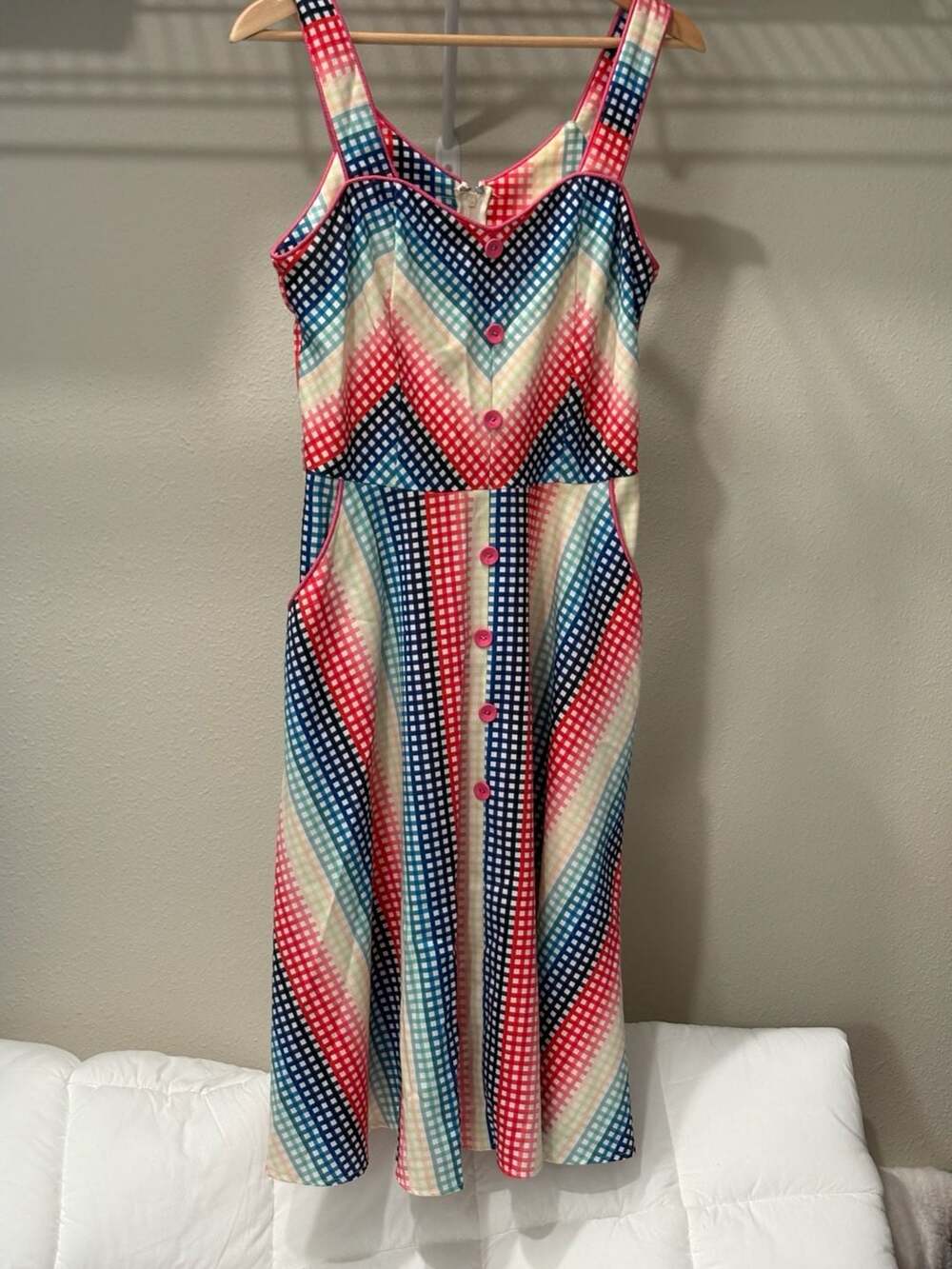 Voodoo Vixen Serene Rainbow Gingham Flare Dress - Picture 2 of 7